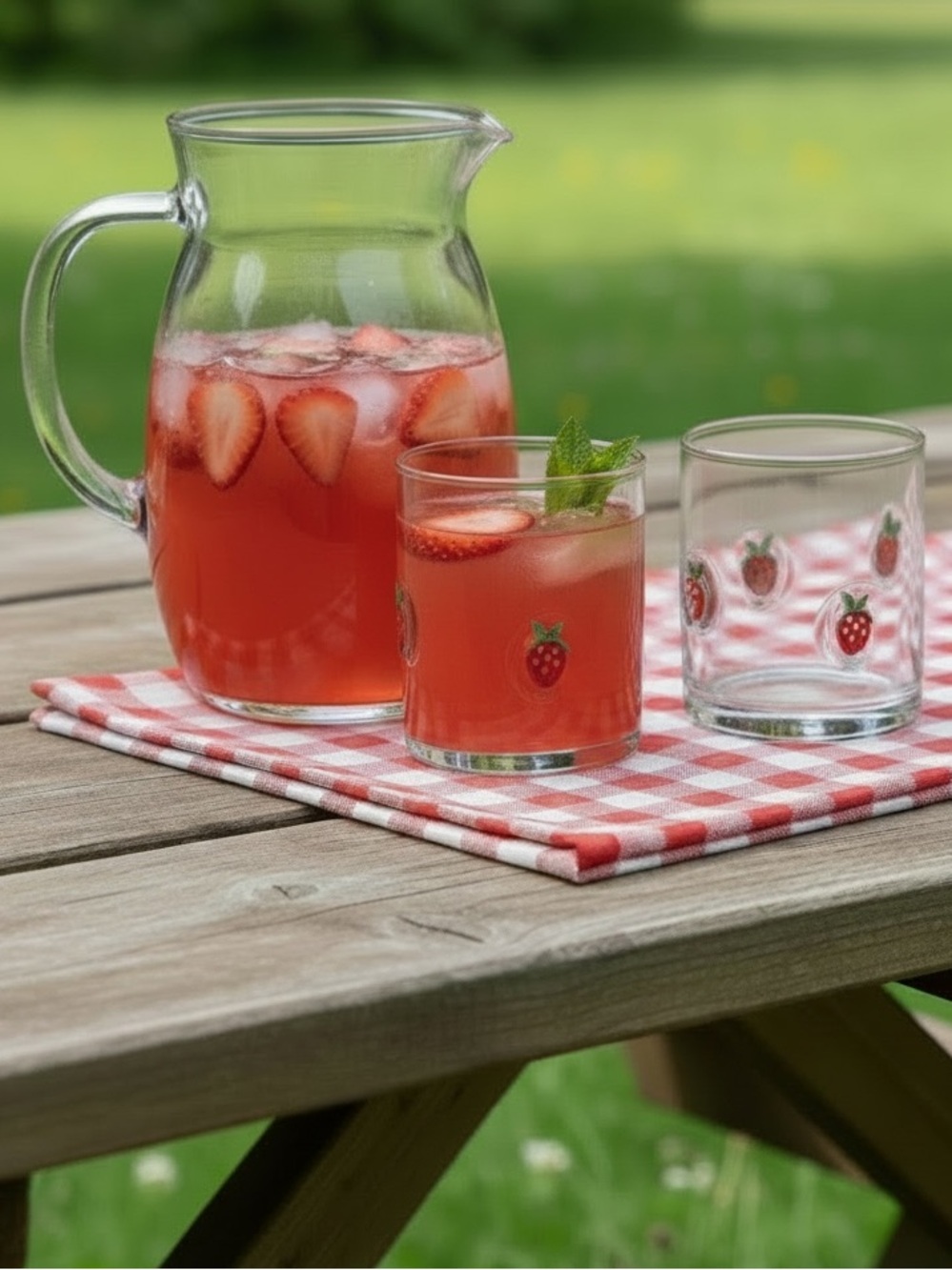 Pandex 14 oz. Icon Strawberry Juice Glasses Lowball Tumblers Set Of 2 Hand Blown